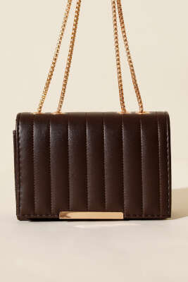 Zincir Askılı Dikdörtgen Çanta Acı Kahve - Kol Çantası