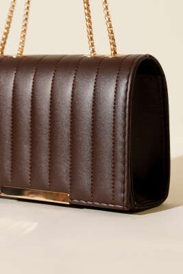 Zincir Askılı Dikdörtgen Çanta Acı Kahve - Kol Çantası