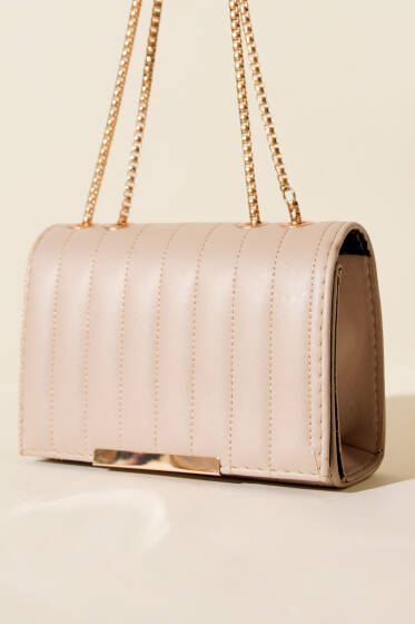 Zincir Askılı Dikdörtgen Çanta Bej - Kol Çantası