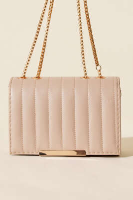 Zincir Askılı Dikdörtgen Çanta Bej - Kol Çantası