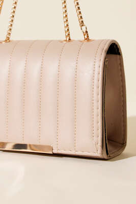 Zincir Askılı Dikdörtgen Çanta Bej - Kol Çantası