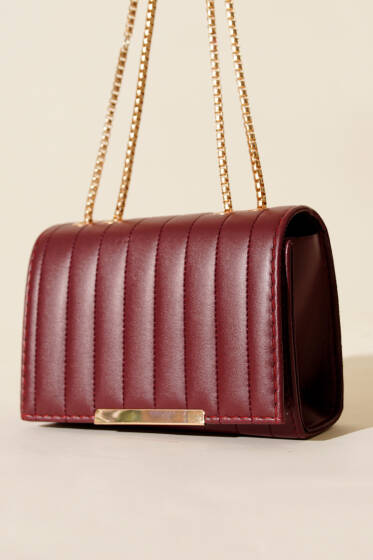Zincir Askılı Dikdörtgen Çanta Bordo - Kol Çantası