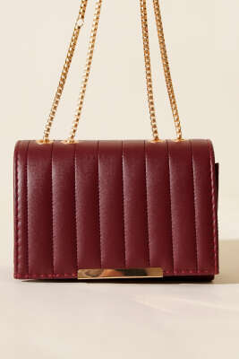 Zincir Askılı Dikdörtgen Çanta Bordo - Kol Çantası