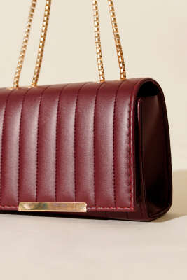 Zincir Askılı Dikdörtgen Çanta Bordo - Kol Çantası