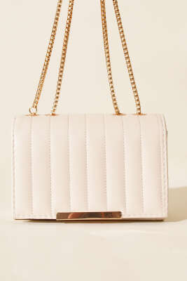 Zincir Askılı Dikdörtgen Çanta Krem - Kol Çantası