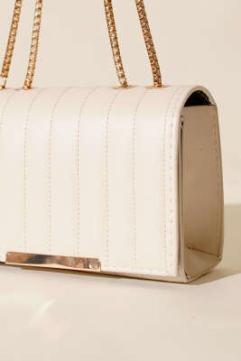 Zincir Askılı Dikdörtgen Çanta Krem - Kol Çantası