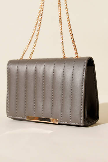 Zincir Askılı Dikdörtgen Çanta Platin - Kol Çantası