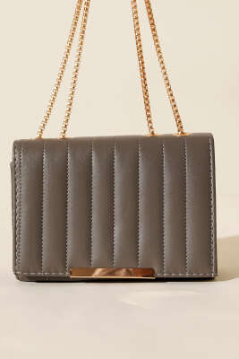 Zincir Askılı Dikdörtgen Çanta Platin - Kol Çantası