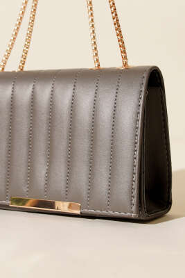 Zincir Askılı Dikdörtgen Çanta Platin - Kol Çantası