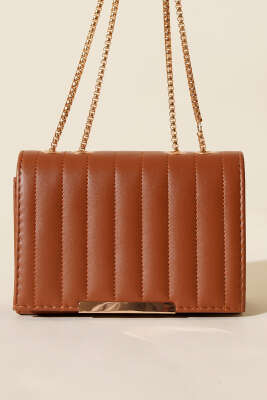 Zincir Askılı Dikdörtgen Çanta Taba - Kol Çantası