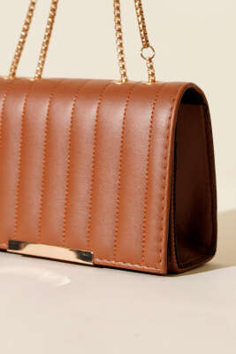 Zincir Askılı Dikdörtgen Çanta Taba - Kol Çantası