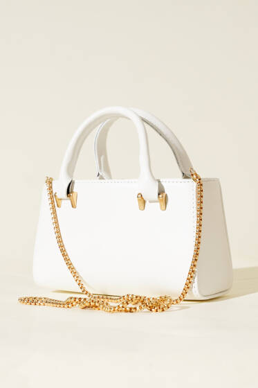 Zincir Askılı Mıknatıslı Çanta Beyaz - Kol Çantası