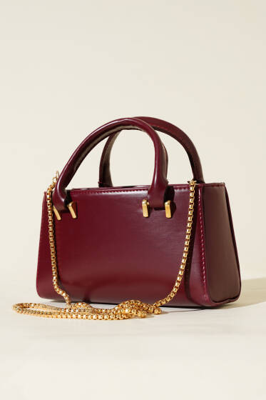 Zincir Askılı Mıknatıslı Çanta Bordo - Kol Çantası