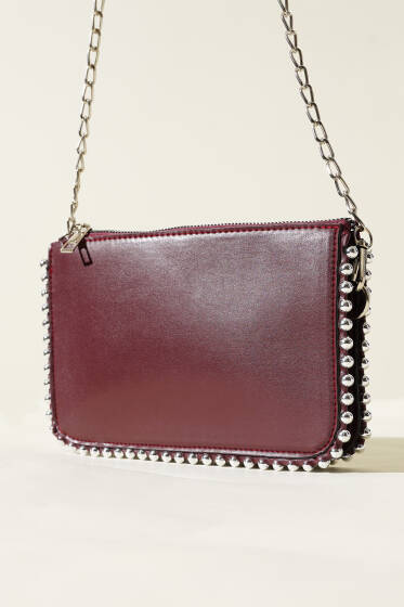 Zincir Askılı Zımbalı Çanta Bordo - Kol Çantası