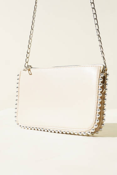 Zincir Askılı Zımbalı Çanta Krem - Kol Çantası