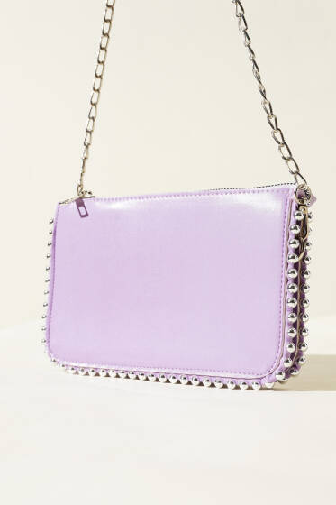 Zincir Askılı Zımbalı Çanta Lila - Kol Çantası