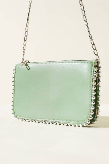 Zincir Askılı Zımbalı Çanta Mint - Kol Çantası