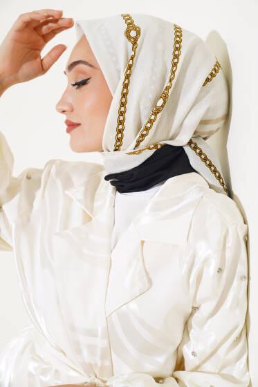 Zincir Desen Mio Cazz Eşarp Siyah Latte - Başörtüsü