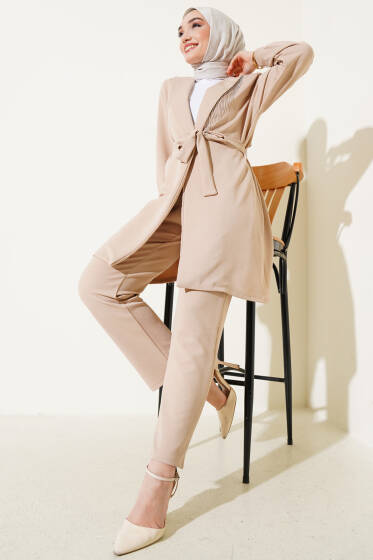 Zincir Detay Ceket İkili Takım Bej - İkili Takım