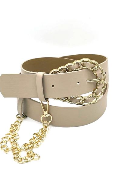 Zincir Detaylı Bej Kemer - Deri Kemer