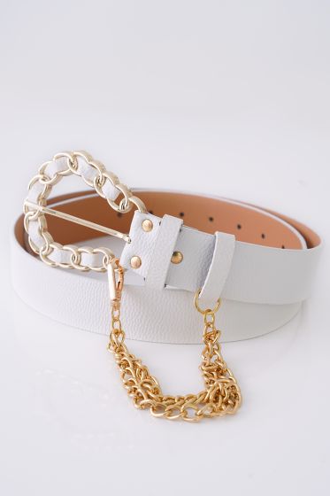 Zincir Detaylı Beyaz Kemer - Deri Kemer