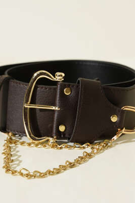 Zincir Detaylı Kalın Kemer Acı Kahve - Deri Kemer