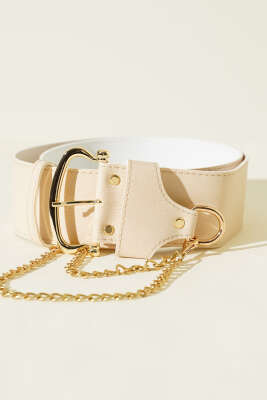 Zincir Detaylı Kalın Kemer Bej - DESREE KEMER