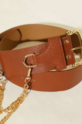 Zincir Detaylı Kalın Kemer Taba - Yılın Fırsatı