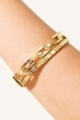 Zincir Detaylı Kelepçe Bilezik Gold - Bileklik