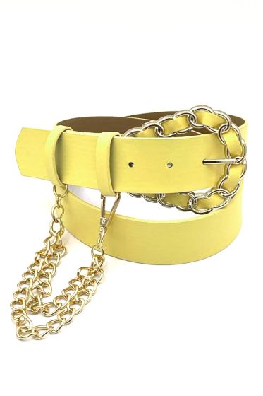 Zincir Detaylı Sarı Kemer - Deri Kemer