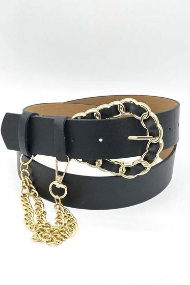 Zincir Detaylı Siyah Kemer - Deri Kemer