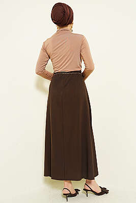 Zincir Kemerli Pileli Etek Kahve - Etek