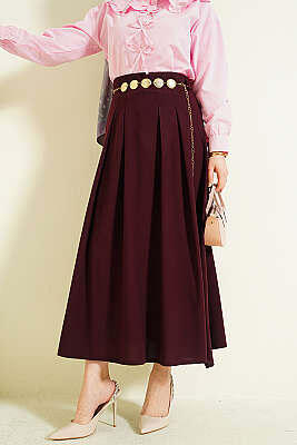 Zincir Kemerli Pileli Etek Mürdüm - WENNA DESIGN