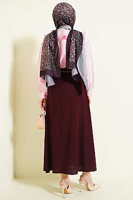 Zincir Kemerli Pileli Etek Mürdüm - Etek