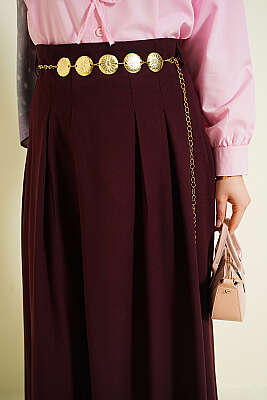 Zincir Kemerli Pileli Etek Mürdüm - Etek