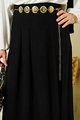 Zincir Kemerli Pileli Etek Siyah - Etek