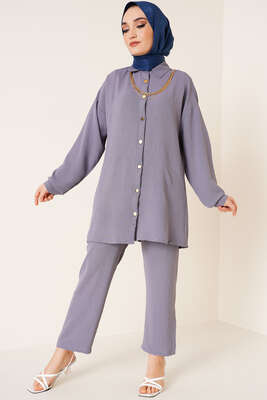 Zincir Kolyeli Ayrobin İkili Takım Gri 