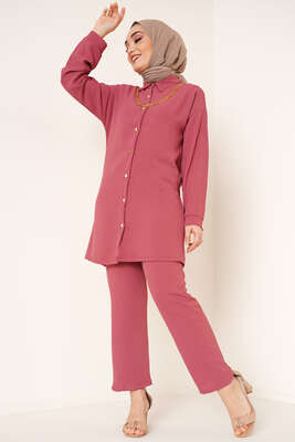 Zincir Kolyeli Ayrobin İkili Takım Gül Kurusu 