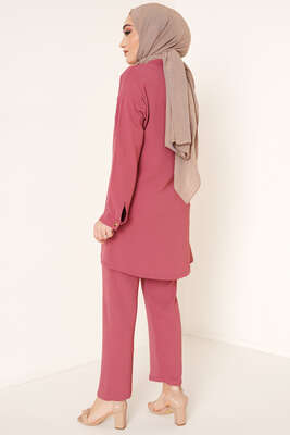 Zincir Kolyeli Ayrobin İkili Takım Gül Kurusu - İKİLİ TAKIM