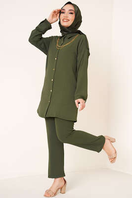 Zincir Kolyeli Ayrobin İkili Takım Haki - İKİLİ TAKIM