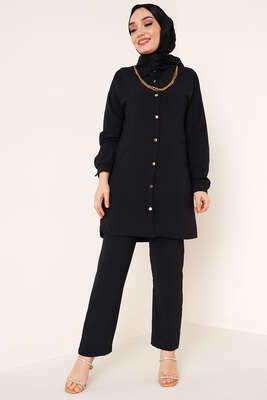 Zincir Kolyeli Ayrobin İkili Takım Siyah