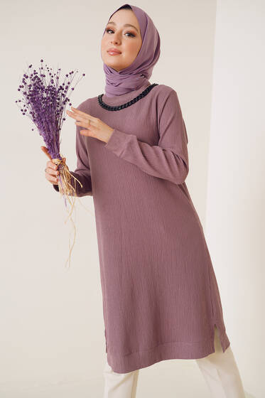 Zincir Kolyeli Bürümcük Tunik Magenta - Tunik