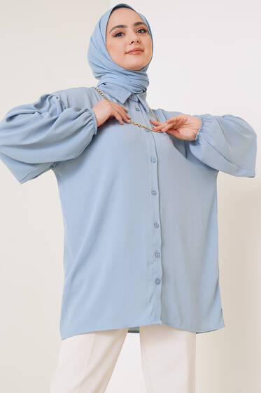 Zincir Kolyeli Salaş Gömlek Bebe Mavi - Gömlek