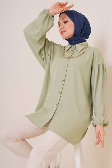 Zincir Kolyeli Salaş Gömlek Çağla Yeşili - Gömlek