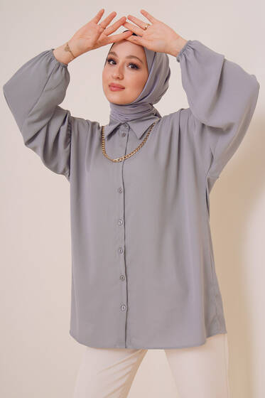 Zincir Kolyeli Salaş Gömlek Gri - Gömlek