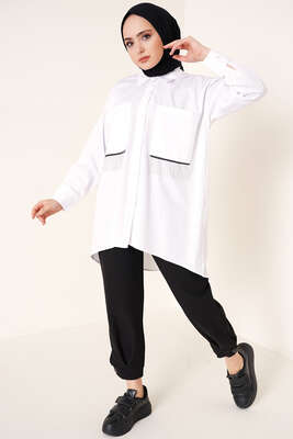 Zincir Püskül Detaylı Gömlek Beyaz - Gömlek