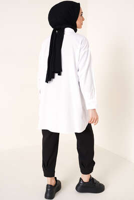 Zincir Püskül Detaylı Gömlek Beyaz - Gömlek