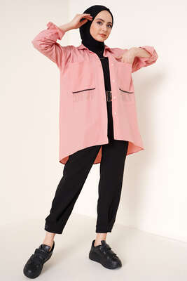 Zincir Püskül Detaylı Gömlek Pudra - Gömlek