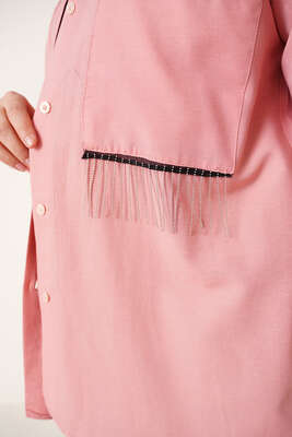 Zincir Püskül Detaylı Gömlek Pudra - Gömlek