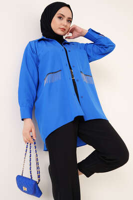 Zincir Püskül Detaylı Gömlek Saks - FİXAY